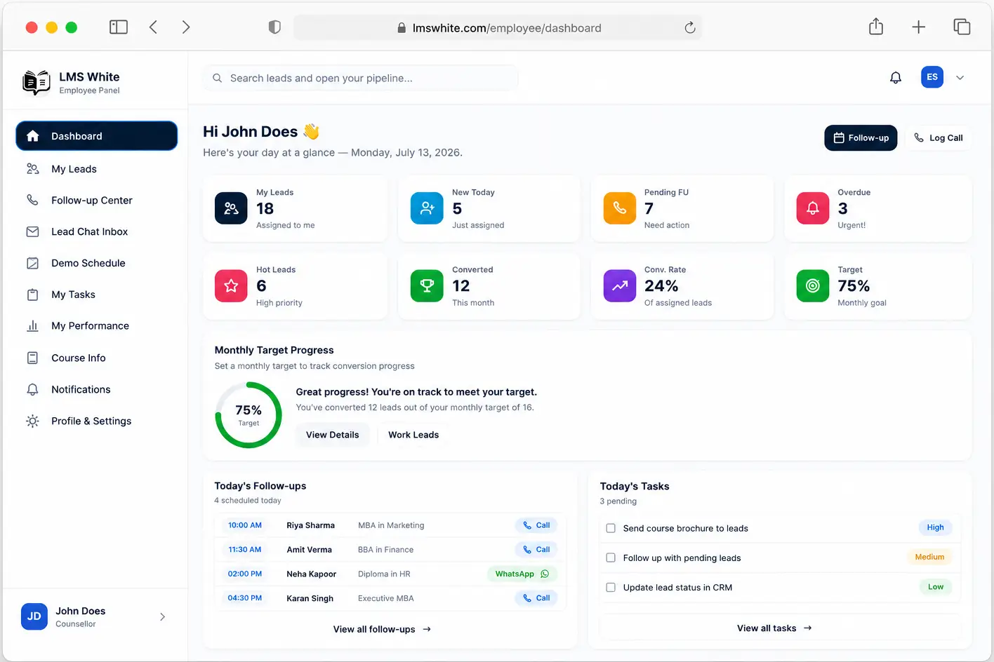 LMS White Admissions CRM